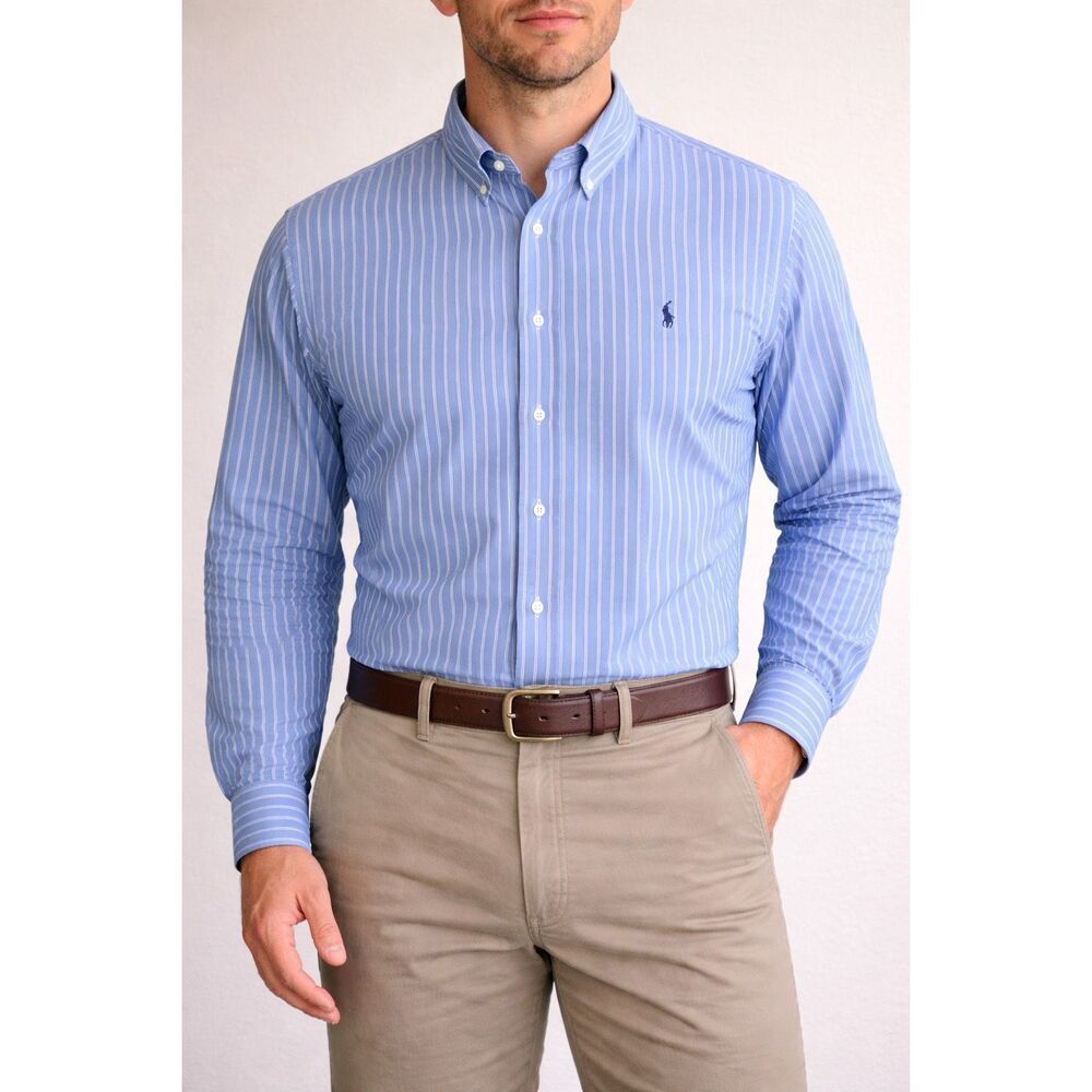 Ralph Lauren Classic Fit Blue Striped Button Front Shirt Men’s XXL‎